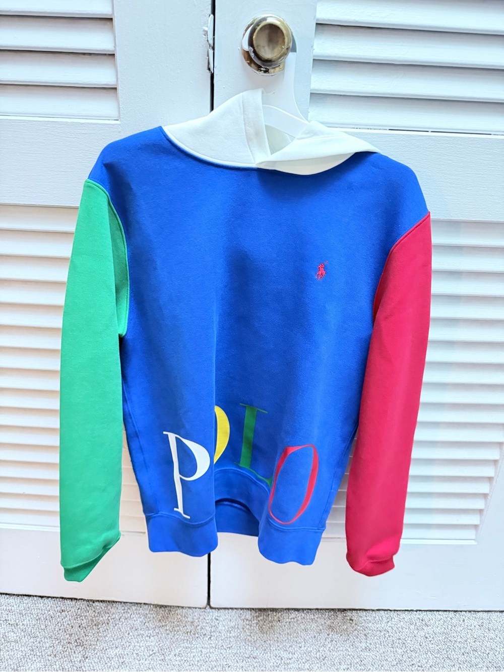 Polo by Ralph Lauren Blue Colorblock Hoodie with Green and Red Sleeves